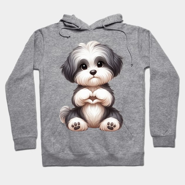 Valentine Havanese Dog Giving Heart Hand Sign Hoodie by Chromatic Fusion Studio